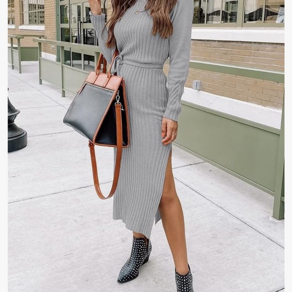 Women’s long sleeve sweater dress slit to side both sides. - Picture 3 of 8